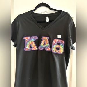 Kappa Alpha Theta V-neck tshirt with embroidered lettering